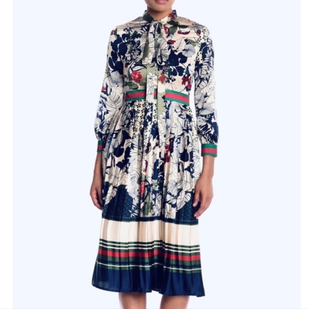 Dalia Macphee Tie Neck Printed Midi Dress. - Picture 3 of 16